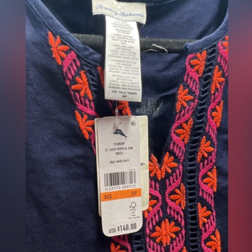 NWT Tommy Bahama St. Lucia Tropical Embroidered Linen- Blend Dress Size Small - Picture 4 of 8